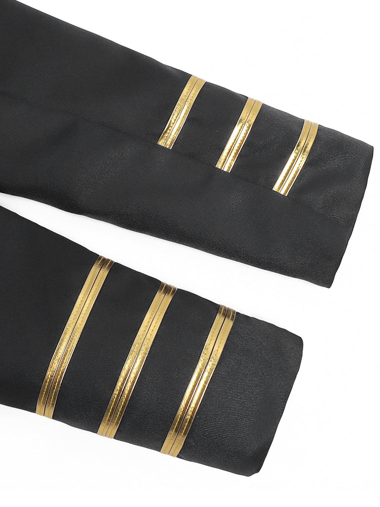 Schwarze 60er Militärjacke mit Stehkragen und Goldbesatz