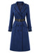 Dunkelblauer zweireihiger 50er Trenchcoat mit Gürtel und Kontrastdetails