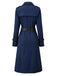 Dunkelblauer zweireihiger 50er Trenchcoat mit Gürtel und Kontrastdetails