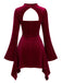Weinrotes 60er Samt-Neckholderkleid mit Kragen-Cut-out und Raffung