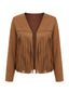Braune 70er Westernjacke aus Wildlederimitat mit Nieten und Fransen
