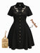 [Übergröße] Schwarzes 50er Westernkleid aus Baumwolle mit Blumenstickerei