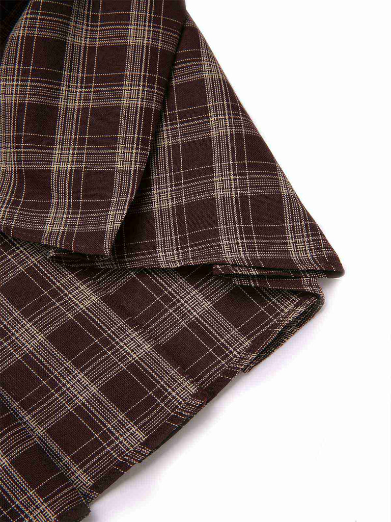 [Vorverkauf] Braun 1960er Plaid Patchwork Gürtel Plissiertes Rock