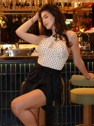 Beige 1950er 3D Herz Halter Patchwork Romper