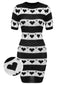 Schwarz 1960er kontrastierendes Herz-Strickkleid