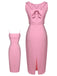 3PCS Rosa 1960er Schleifenbluse & Spaghettikleid & Regenschirm-Rock