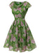 Grün 1960er Ölmalerei Rose Kleid