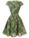 Grün 1960er Ölmalerei Rose Kleid