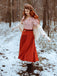 2PCS Orange Rot 1950er Gestreifte Bluse & Faltenrock