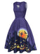 Dunkelviolettes 1950er Halloween-Swingkleid mit V-Ausschnitt