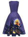 Dunkelviolettes 1950er Halloween-Swingkleid mit V-Ausschnitt