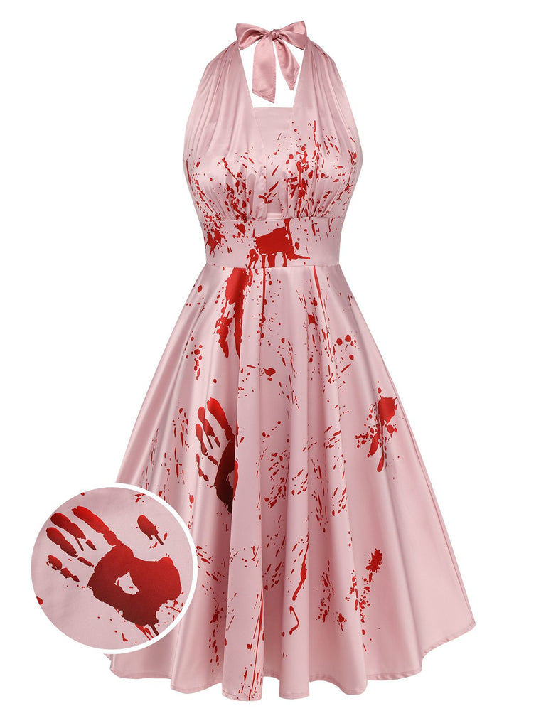 Rosa 1950er Halloween Blutfleck Halterkleid