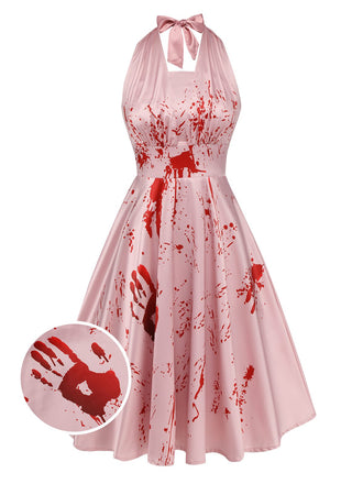 Rosa 1950er Halloween Blutfleck Halterkleid