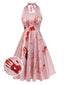 Rosa 1950er Halloween Blutfleck Halterkleid