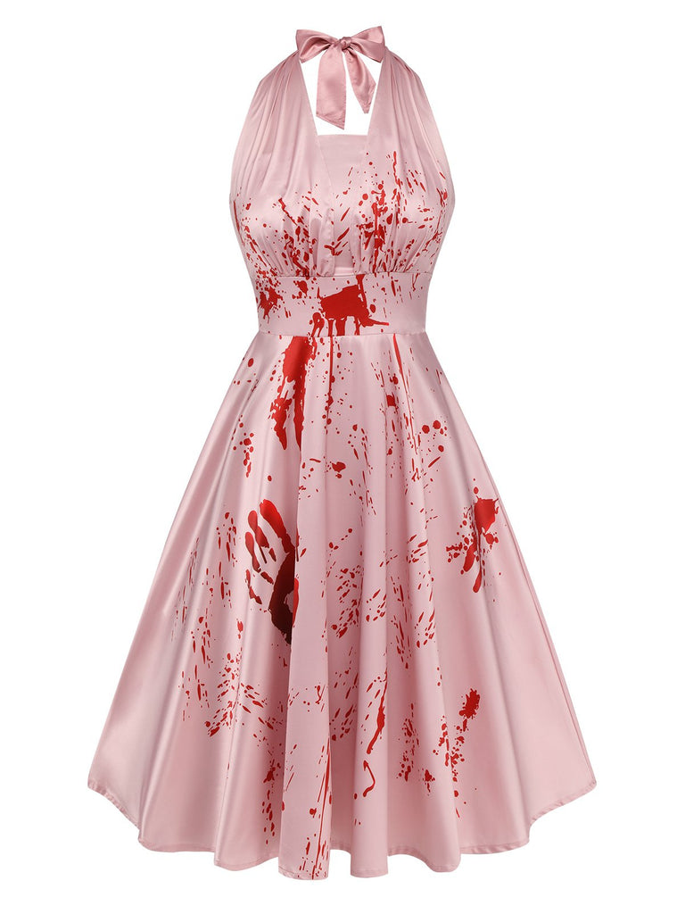 Rosa 1950er Halloween Blutfleck Halterkleid