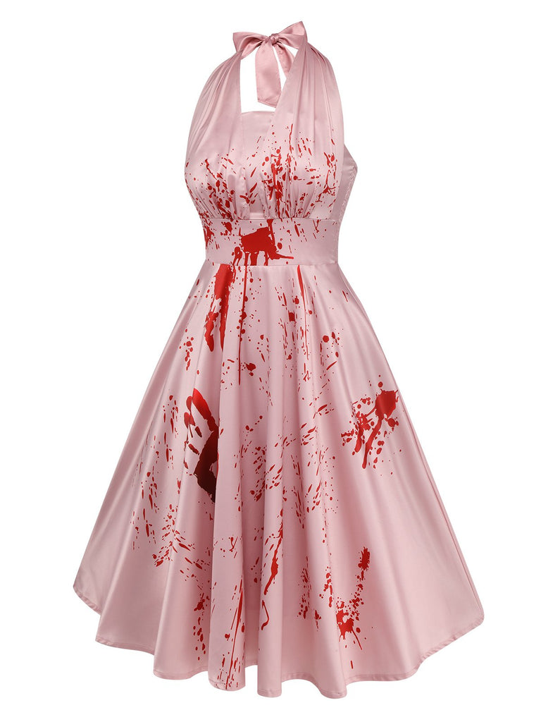 Rosa 1950er Halloween Blutfleck Halterkleid