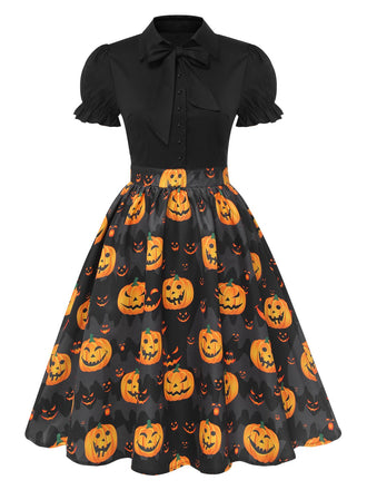 1950er Halloween Kürbis Fliege Kleid