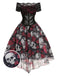 1950er Gothic Skelett Totenkopf Rose Spitze Mesh Kleid