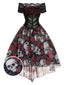 1950er Gothic Skelett Totenkopf Rose Spitze Mesh Kleid