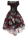 1950er Gothic Skelett Totenkopf Rose Spitze Mesh Kleid