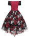 1950er Gothic Skelett Totenkopf Rose Spitze Mesh Kleid