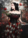 1950er Gothic Skelett Totenkopf Rose Spitze Mesh Kleid