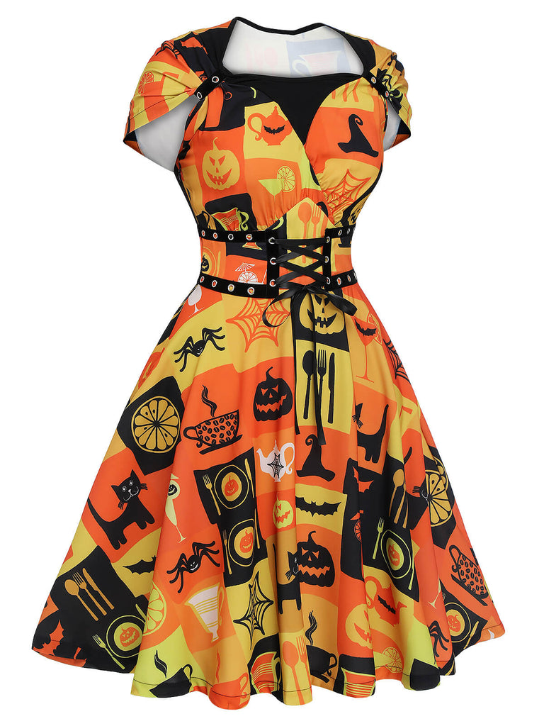 1950er Halloween Schnürkleid mit Peter Pan Kragen