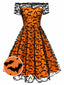 1950er Halloween Fledermaus Kostüm Spitzen Schulter Swing Kleid