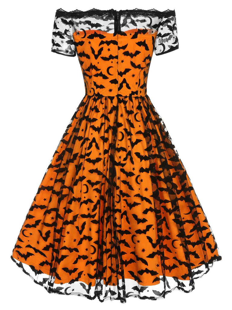 1950er Halloween Fledermaus Kostüm Spitzen Schulter Swing Kleid