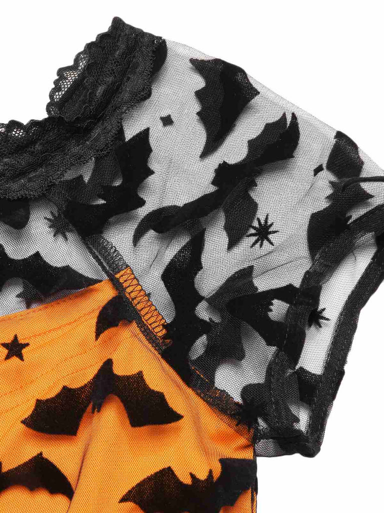 1950er Halloween Fledermaus Kostüm Spitzen Schulter Swing Kleid
