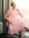 Rosa 1950er Spaghettiträger Plaid Bogen Swing Kleid