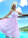 Rosa 1950er Spaghettiträger Plaid Bogen Swing Kleid