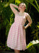 Rosa 1950er Spaghettiträger Plaid Bogen Swing Kleid
