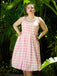 Rosa 1950er Spaghettiträger Plaid Bogen Swing Kleid