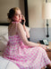 Rosa 1950er Spaghettiträger Plaid Bogen Swing Kleid