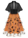 Schwarz & Orange 1950s 3D Schmetterlinge Mantel Kleid