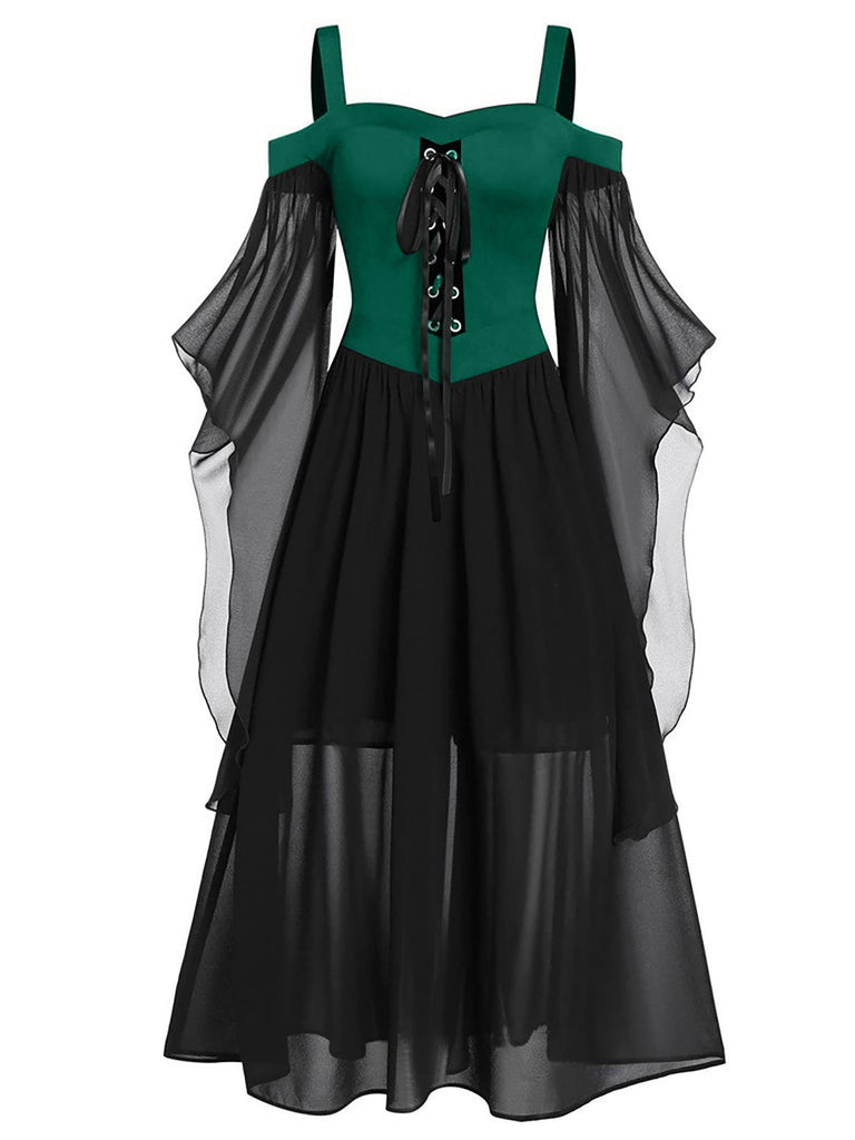 [Übergröße] 1950er Gothic Hosenträger Kontrast Chiffon Strap Kleid