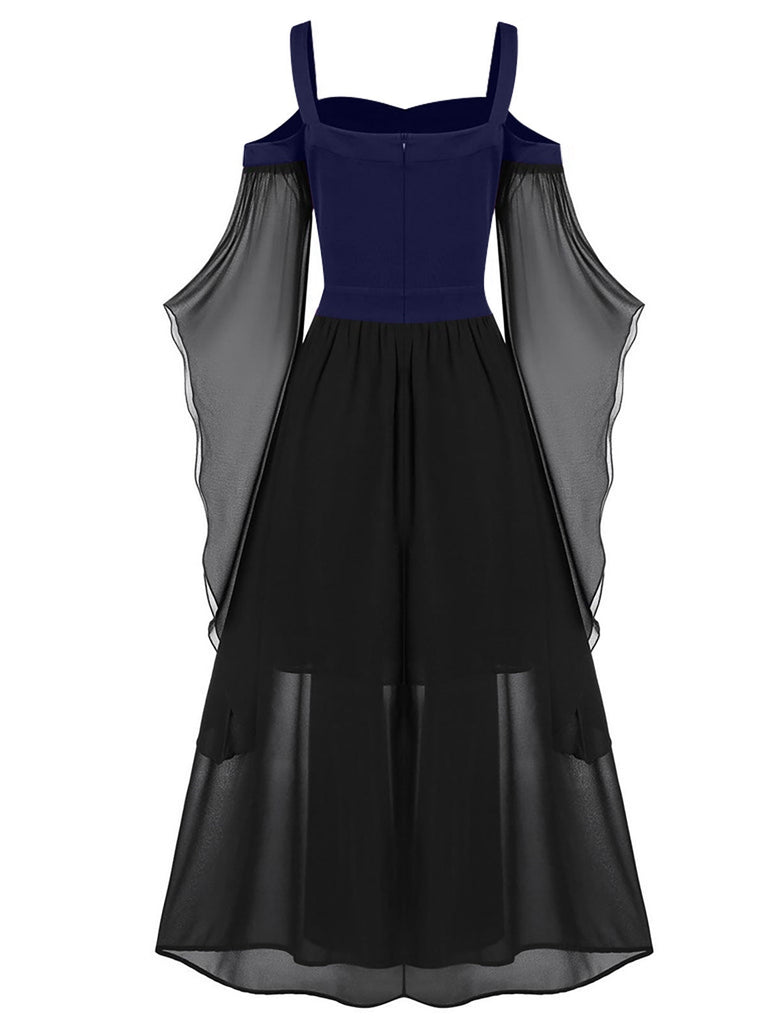 [Übergröße] 1950er Gothic Hosenträger Kontrast Chiffon Strap Kleid