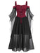 Tiefrot 1950er Halloween Gothic Hexe Transparentes Ärmel Träger Kleid