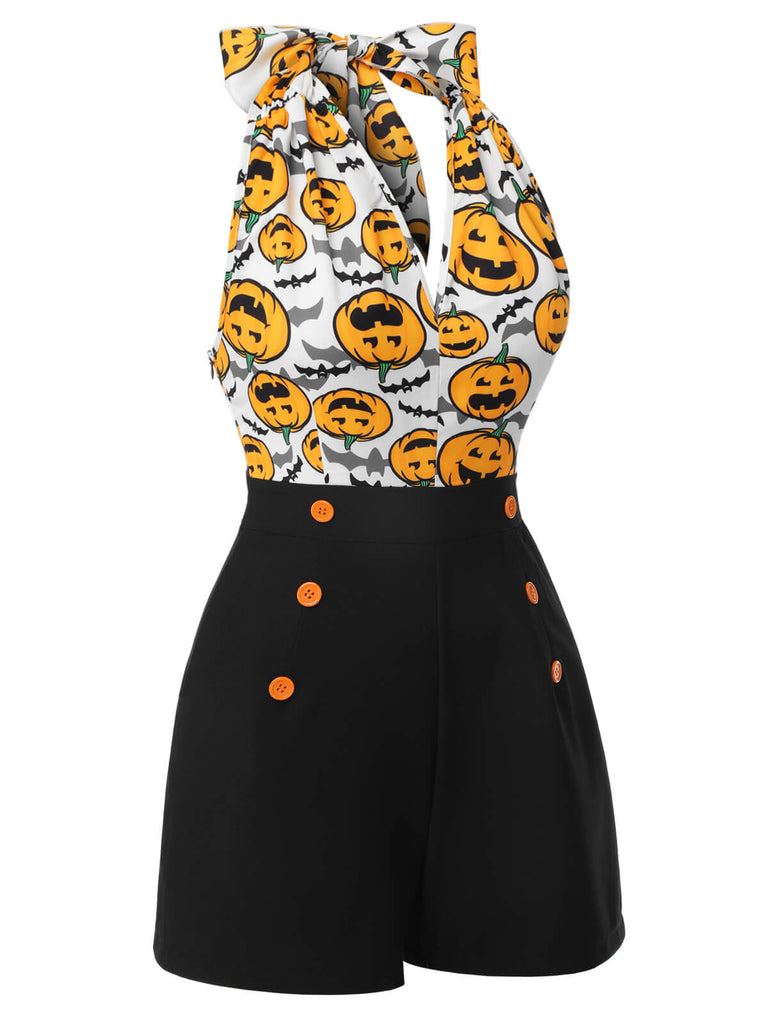 Schwarz 1950er Halloween Kürbis Halter Romper
