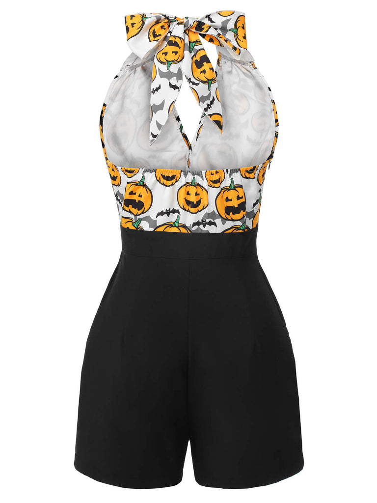 Schwarz 1950er Halloween Kürbis Halter Romper