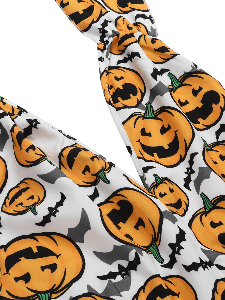 Schwarz 1950er Halloween Kürbis Halter Romper
