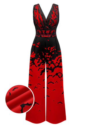 Roter 1930er Halloween Fledermaus-Overall mit V-Ausschnitt