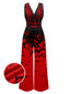 Roter 1930er Halloween Fledermaus-Overall mit V-Ausschnitt