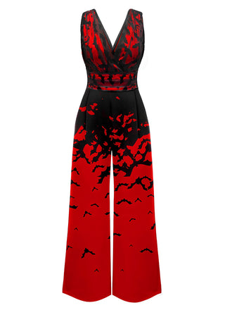 Roter 1930er Halloween Fledermaus-Overall mit V-Ausschnitt
