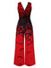 Roter 1930er Halloween Fledermaus-Overall mit V-Ausschnitt