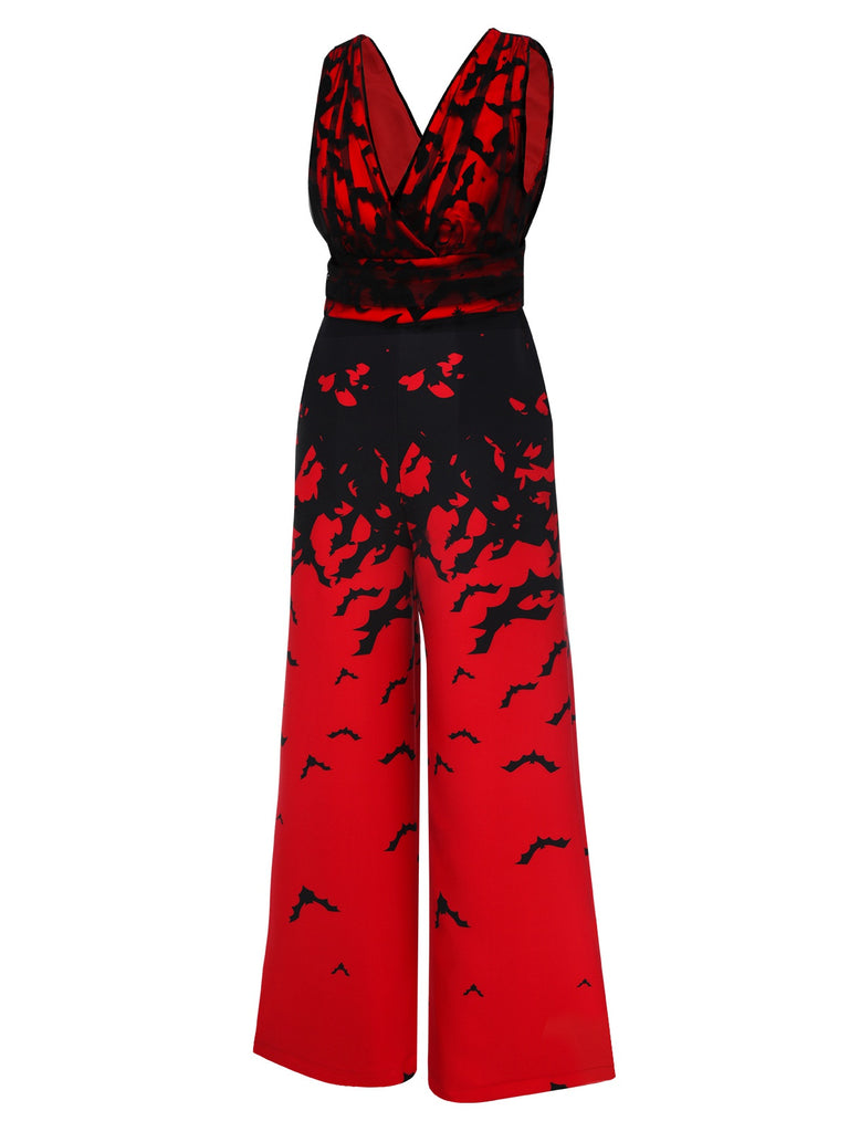 Roter 1930er Halloween Fledermaus-Overall mit V-Ausschnitt
