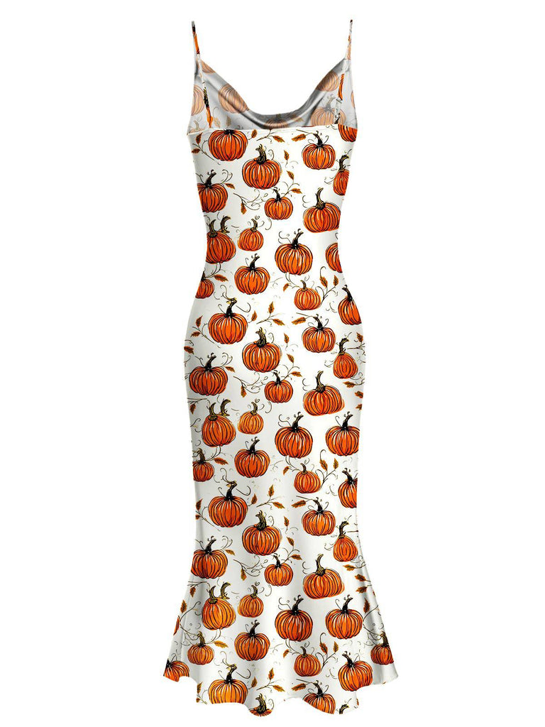[Vorverkauf] Gelb & Weiß 1930er Halloween Kürbisse Fischschwanz Kleid
