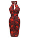 Tiefrot 1960er Halloween Schädel Halter Kleid