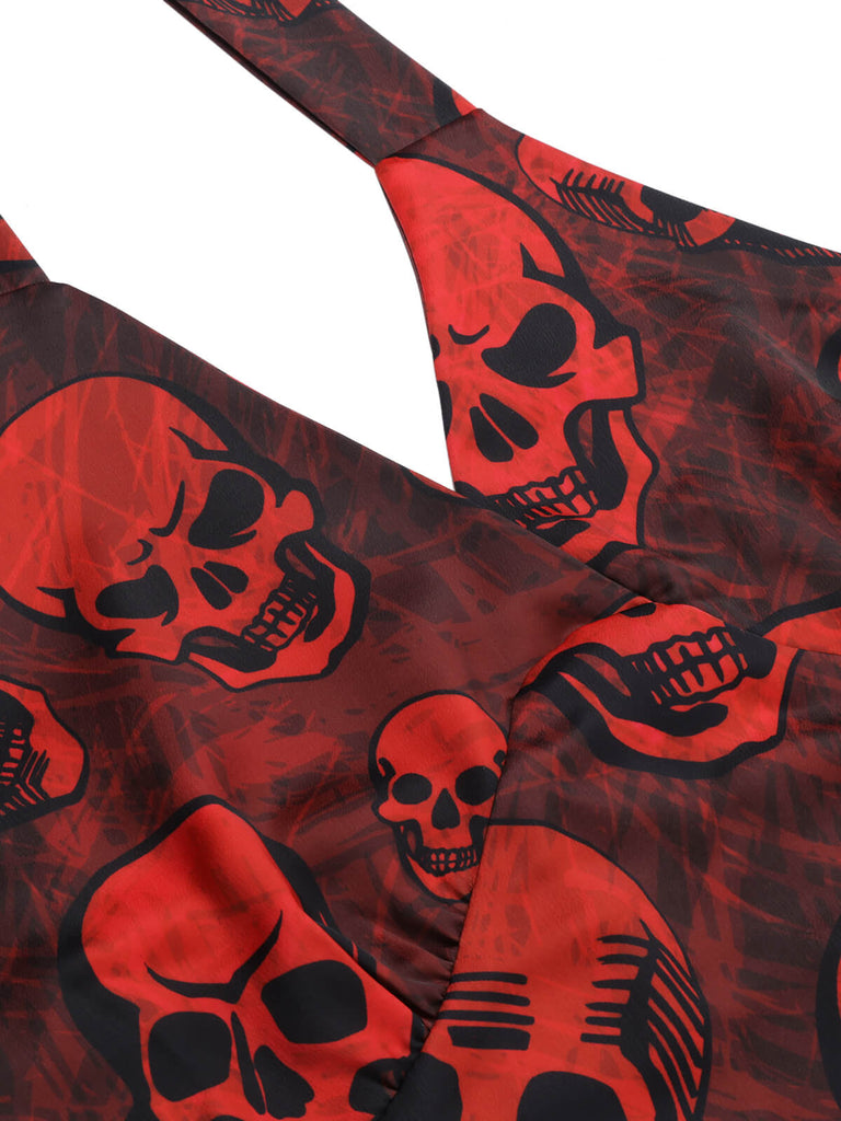 Tiefrot 1960er Halloween Schädel Halter Kleid